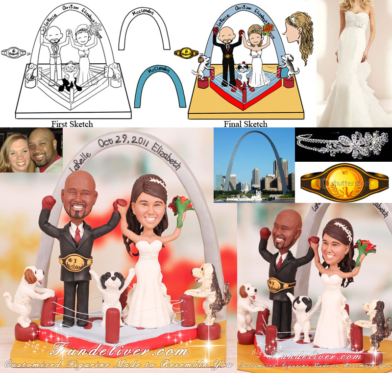 Boxing Cake Topper Couple Figurine in Victory Pose with Boxing
